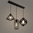 Industrial 3-Lt Multi Light Pendant with Different Cage in Black Finish