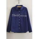Fashion Lapel Single Breasted Embroidery Houses Pattern Button Down Shirt with Long Sleeve