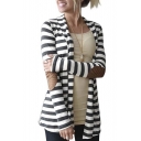 Fashion Striped Color Block Elbow Patch Long Sleeve Coat
