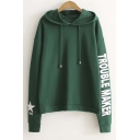 Casual Hooded Letter Print Dropped Long Sleeve Hoodie