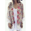 Vintage Women Girls Floral Print Long Loose Kimono Jacket Coat Cardigan Blouses