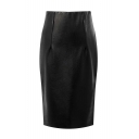 Black High Waist Split Back Bodycon Midi PU Skirt