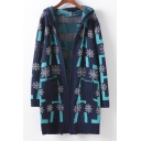 New Arrival Snow Pattern Long Sleeve Hooded Cardigan
