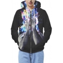Unisex Casual 3D Colorful Person Print Zip Up Hoodie with Long Sleeve