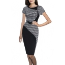 Women's Elegant Colorblock Wear to Work Business Stretch Pencil Dress