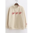Preppy Style Embroidery Letter Dropped Long Sleeve Heart Embroidery Round Neck Pullover Sweatshirt