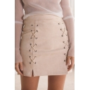 Lace-Up Front Basic Skinny Fitted Women's Bodycon Mini Skirt