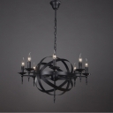 Industrial Orb Chandelier in Matte Black 8 Light Globe in Candle Style