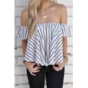 Women's Off Shoulder Stripe Casual Blouse Shirt Tops