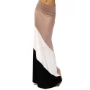 Women's Rayon Span Banded Waist Color Block Full Length Maxi Skirt