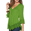 Women's Flare Sleeve Lace Splice Loose Trim Casual Blouse T-shirt Tops