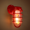 Industrial 1-Light Red Finish Metal Frame Hallway Wall Sconce