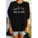 Letter Graphic Print Long Sleeve Round Neck Women's Pullover Sweatshirt