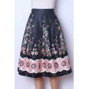 Women's Printed Pleated Flared Midi Skirt
