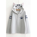 Women's Cute Cat Print Long Sleeve Loose Casual Pullover Hoodie