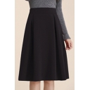 Women's High Rise Plain A-Line Midi Skirt