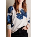 Fashion Floral Print Raglan Long Sleeve Pullover Sweatshirt