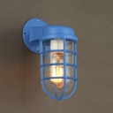 1 Light Industrial Lodge Blue Finish Metal Outdoor Wall Light