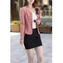 Fashion Open-Front Round Neck Long Sleeve Floral Plain Blazer with Flowers