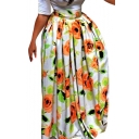 Women African Floral Print Casual A Line Maxi Skirt