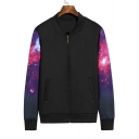 Galaxy Print Fashion Long Sleeve Zip Placket Baseball Jacket