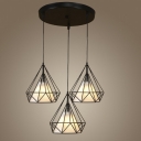 Fabric and Wire Style Three Light Multi Light Pendant with Diamond Shape Shade