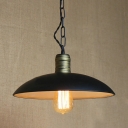 Vintage Simple I Light Hanging Light with Bowl Shade in Black Finish