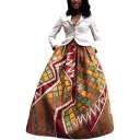 Women African Floral Print Casual A Line Maxi Skirt