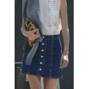 Women's Fashion High Rise Single Breasted Denim A-Line Mini Skirt