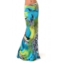 Women Fashion Multicolored Print High Waisted  Thick Maxi Skirts Long Skirt