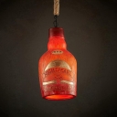 Industrial Vintage Style Red 1 Light Indoor Pendant Light with Rope
