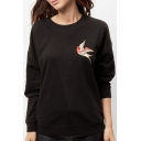 Bird Embroidery Long Sleeve Round Neck Women's Fashion Sweatshirt