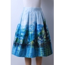 Women's Printed Pleated Flared A-Line Midi Skirt