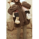 Women's Cute Bear Fur Hooded Zip Placket Winter's Warm Coat