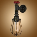 One Light Industrial Antique Bronze Wall Sconce Rustic Novel Decorative Lighting with Wire Cage