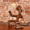 Industrial Metal Pipe Designed Novel Table Light in Weathered Bronze