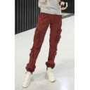 Fashion women's Plain Button Fly Closure Outdoor Straight Pants with Pockets