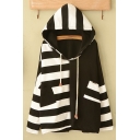 New Stylish Hooded Striped Color Block Hoodie Sweatshirt with Pockets