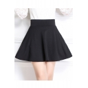 Women's High Waist Mini A-Line Plain Skater Skirt