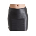 Sexy Faux Leather Plain Mini Bodycon Skirt