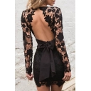 Sexy Open Back Plunge V-Neck Tied Waist Lace Mini Bodycon Dress