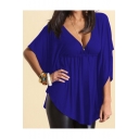 Women Sexy Loose V-neck Batwing Sleeve Tunic Short Sleeve Tops Blouse
