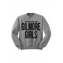 Popular Letter Printed Round Neck Long Sleeve Pullover Sweatshirt