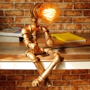 Novel Pipe Lighting Fixture Sitting Doll Shaped Industrial Table Light in Old Bronze Finish