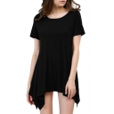 Women's Short Sleeve Loose Fit Tunic Top With Arch Hem Dress
