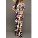 Women's Elegant Floral Off Shoulder Bodycon Party Maxi Dress