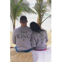 Couple THE KING/ HIS QUEEN Letter Printed in Back Pullover Sweatshirt