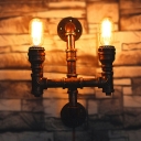 Two Light Iron Tube Bare Bulb Style Wall Sconce Industrial Hallway Lighting