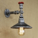 1-Light Metal Saucer Shaped Shade Industrial Wall Sconces in Weathered Silver