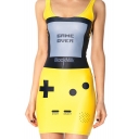 Yellow Game Machine Print Bodycon Tank Dress